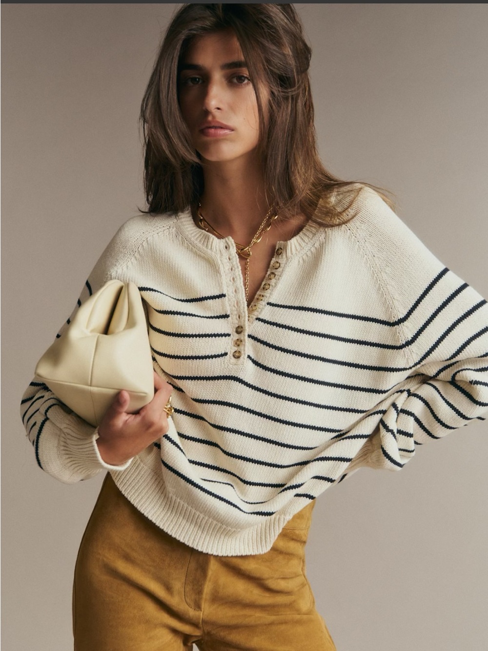 Sezane Leontine Jumper in Ecru/ Navy Size XS
